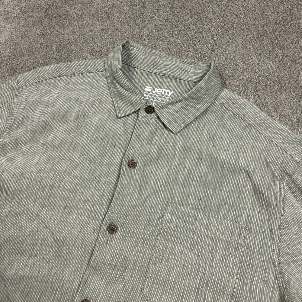 Jetty Mens Linen Blend Short Sleeve Button Up Shirt Mens Large Brown Stretch